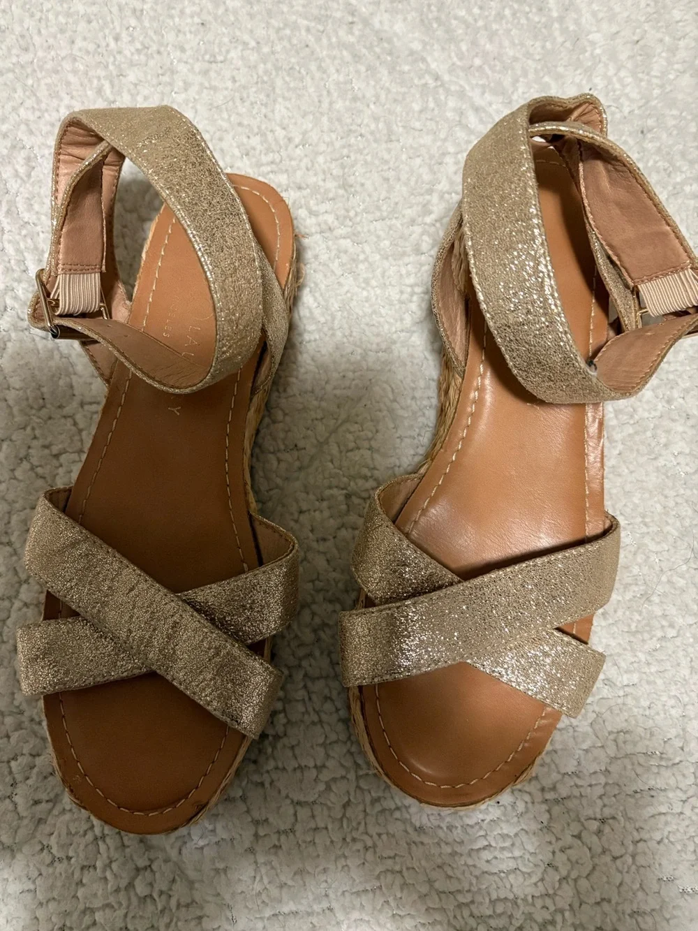 Chinese Laundry Gold Espadrille Platform Sandals with Ankle Strap